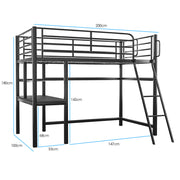 Gaming Loft Bed with Desk, Steel Metal Frame, Space Saving Design, for Single Mattress, Matte Dark Grey V219-BEDSBBKSL5GA