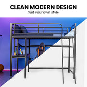 Gaming Loft Bed with Desk, Steel Metal Frame, Space Saving Design, for Single Mattress, Matte Dark Grey V219-BEDSBBKSL5GA