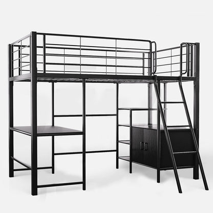 Gaming Loft Bed with Desk and Storage Cabinet, Steel Metal Frame, Space Saving Design, for Single Mattress, V219-BEDSBBKSL6GA