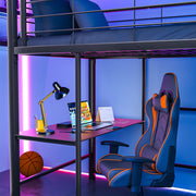 Gaming Loft Bed with Desk and Storage Cabinet, Steel Metal Frame, Space Saving Design, for Single Mattress, V219-BEDSBBKSL6GA