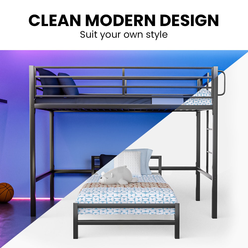 KINGSTON SLUMBER Single Loft Bed And Single Underbed, Multifunctional, Space Saving with Fixed Ladder, Matte V219-BEDSBBKSL7GA