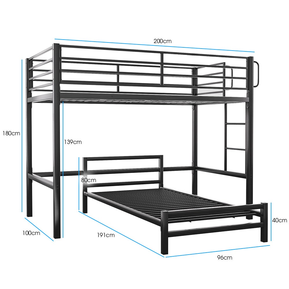 KINGSTON SLUMBER Single Loft Bed And Single Underbed, Multifunctional, Space Saving with Fixed Ladder, Matte V219-BEDSBBKSL7GA