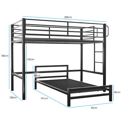 KINGSTON SLUMBER Single Loft Bed And Single Underbed, Multifunctional, Space Saving with Fixed Ladder, Matte V219-BEDSBBKSL7GA