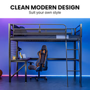 Gaming Loft Bed with Desk, Gridwall, Steel Metal Frame, Space Saving Design, for Single Mattress, Matte Dark V219-BEDSBBKSL9GA