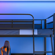 Gaming Loft Bed with Desk, Gridwall, Steel Metal Frame, Space Saving Design, for Single Mattress, Matte Dark V219-BEDSBBKSL9GA