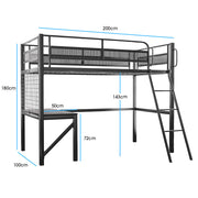 Gaming Loft Bed with Desk, Gridwall, Steel Metal Frame, Space Saving Design, for Single Mattress, Matte Dark V219-BEDSBBKSL9GA