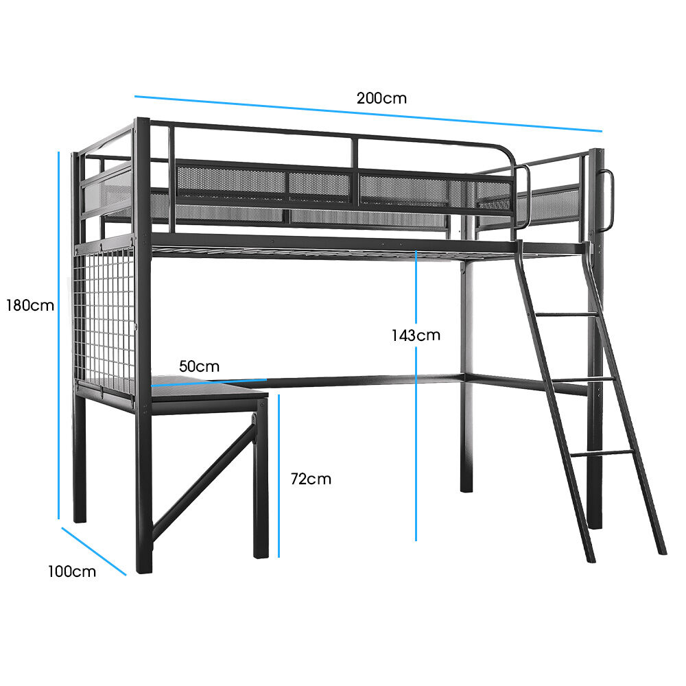 Gaming Loft Bed with Desk, Gridwall, Steel Metal Frame, Space Saving Design, for Single Mattress, Matte Dark V219-BEDSBBKSL9GA