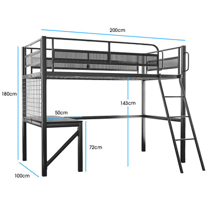 Gaming Loft Bed with Desk, Gridwall, Steel Metal Frame, Space Saving Design, for Single Mattress, Matte Dark V219-BEDSBBKSL9GA