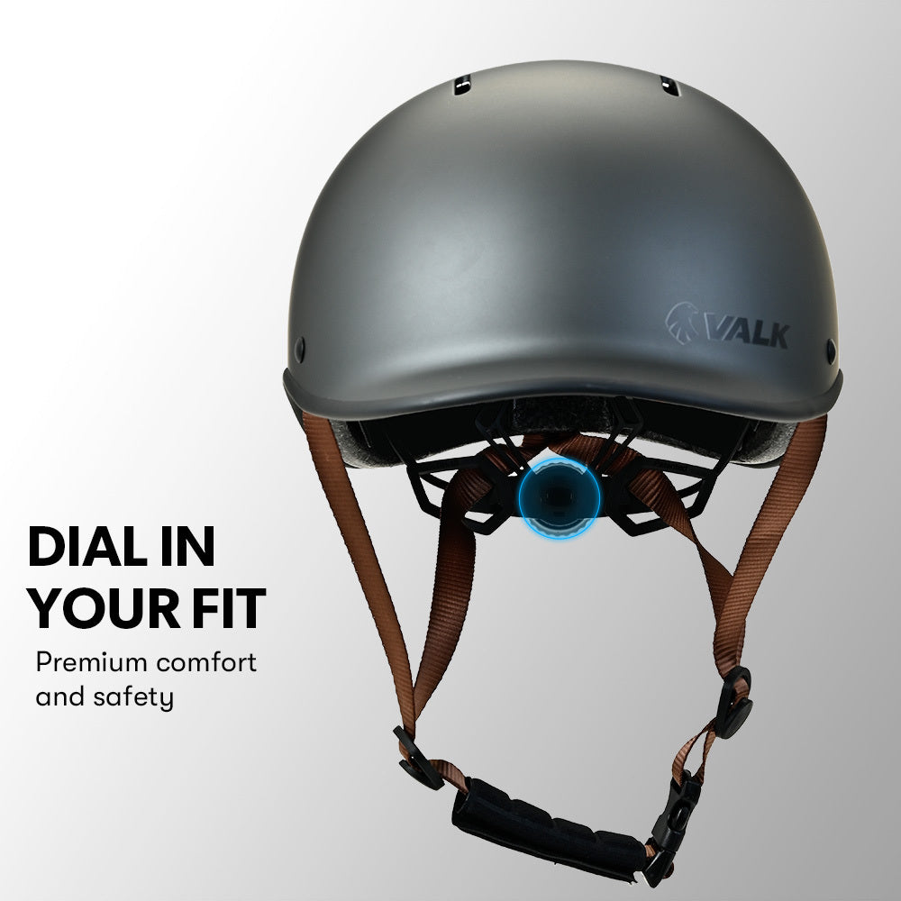 Valk Retro Bike Helmet, 56-61cm S, M, L Universal Dial Fit System, Charcoal V219-BIKHLMVACS5A