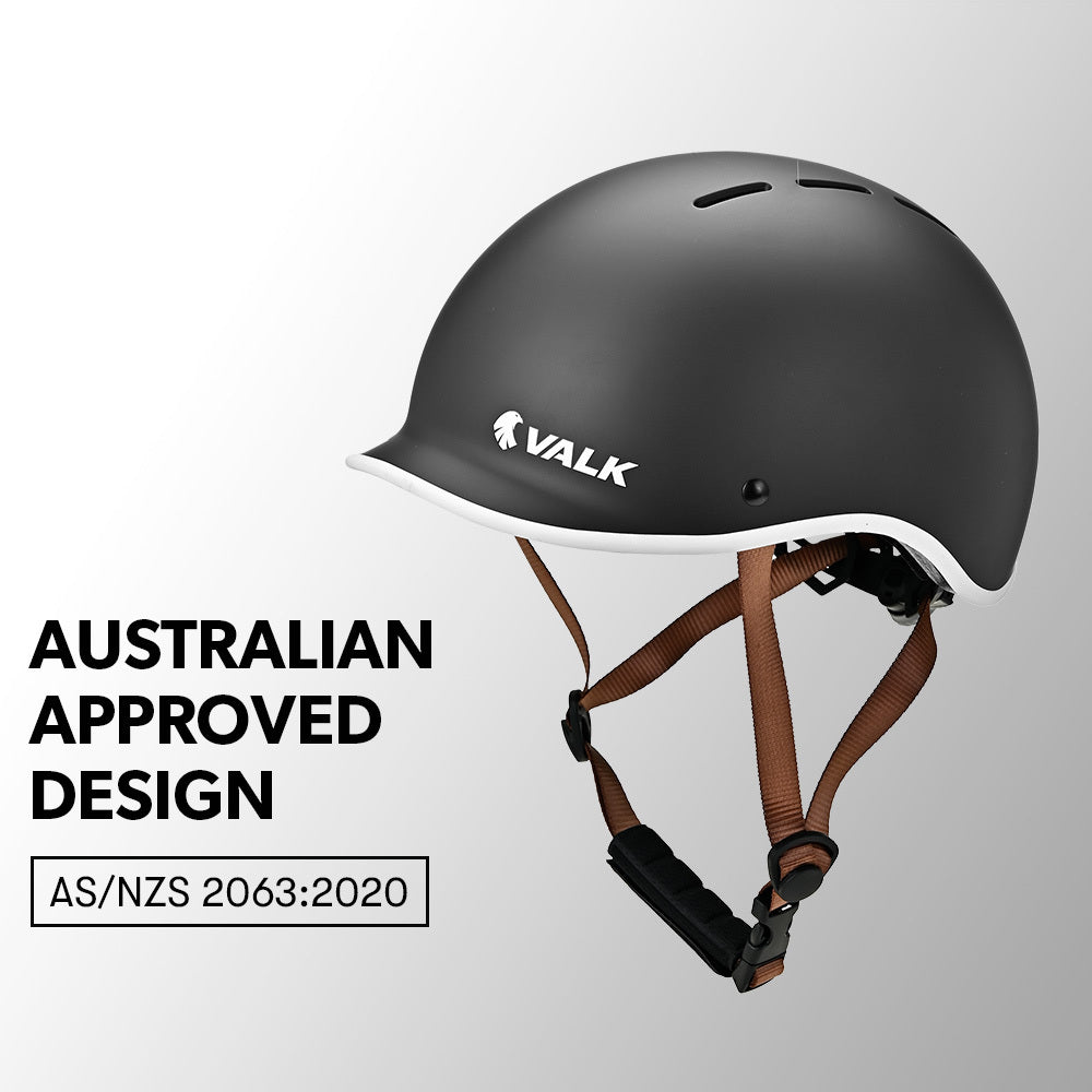Valk Retro Bike Helmet, 56-61cm S, M, L Universal Dial Fit System, Jet Black V219-BIKHLMVAKS5A
