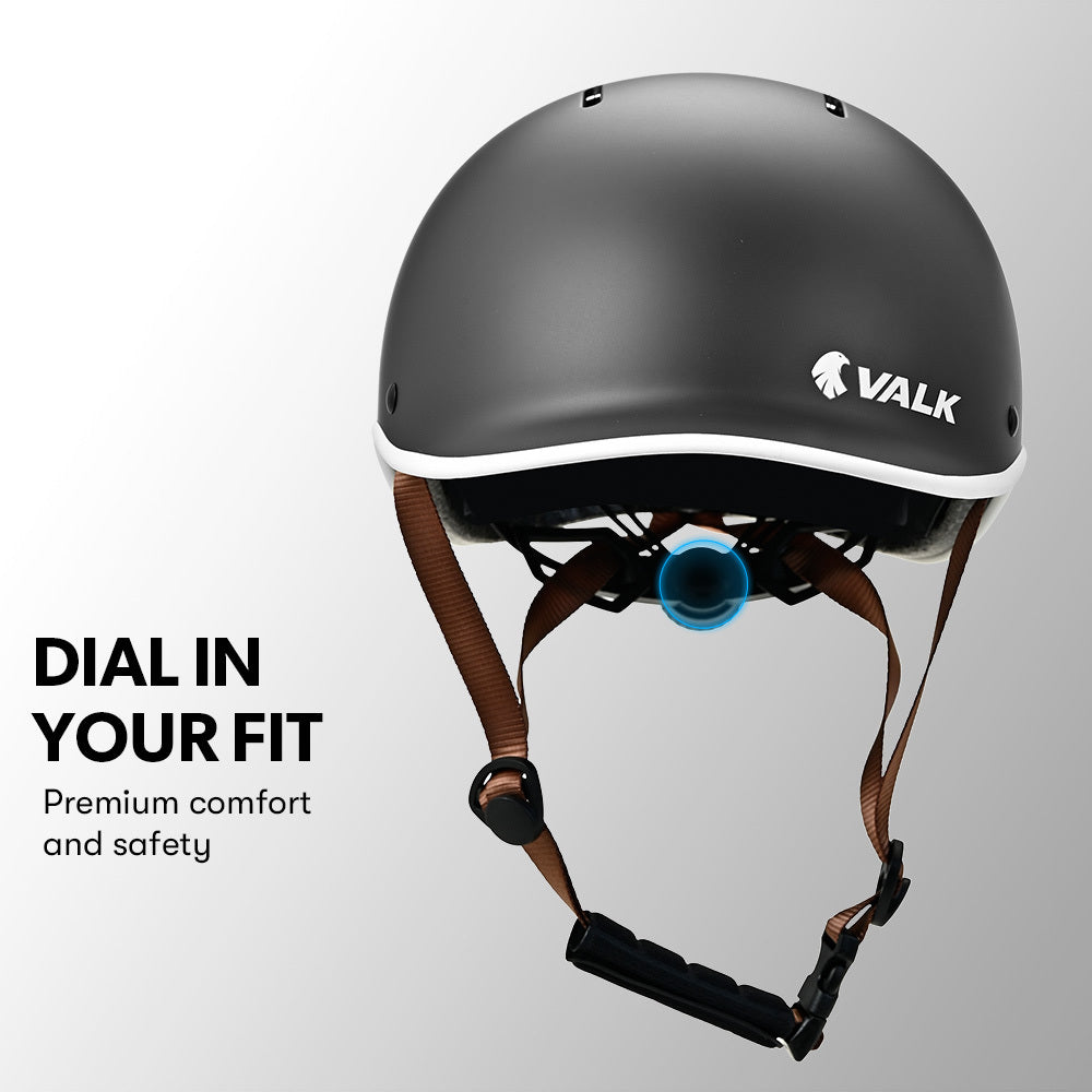 Valk Retro Bike Helmet, 56-61cm S, M, L Universal Dial Fit System, Jet Black V219-BIKHLMVAKS5A
