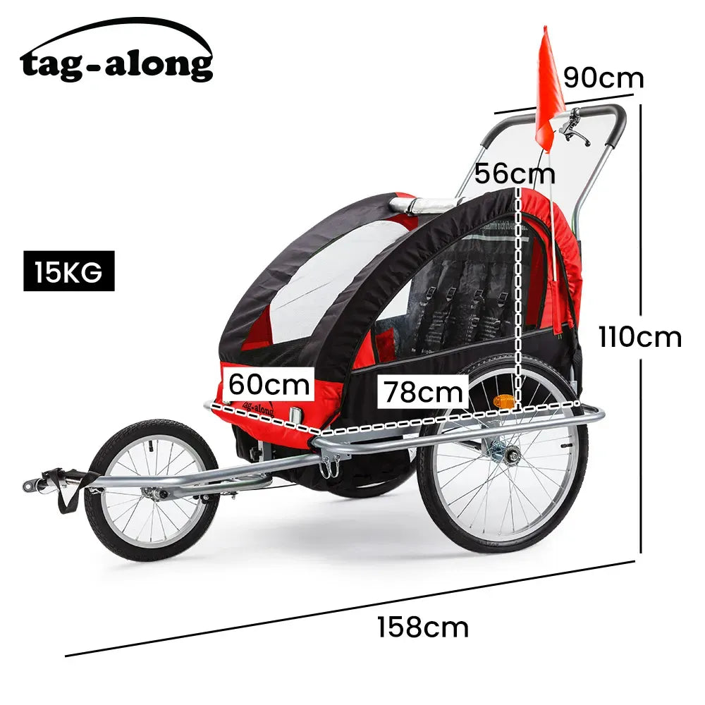 Tag-Along Kids Bike Trailer Child Bicycle Pram Stroller Children Wheel Jogger Red V219-BIKTRLREDKIDACAJ