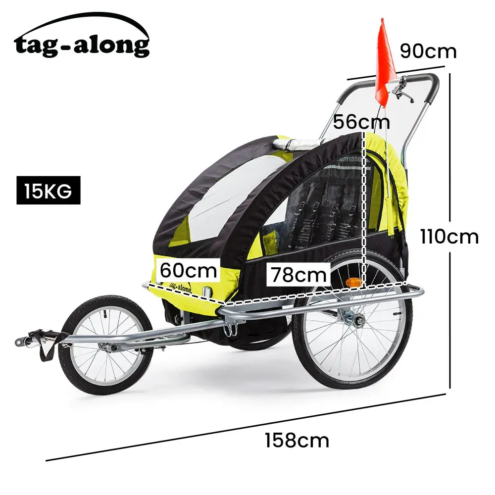 Tag-along Kids Bike Trailer Bicycle Pram Stroller Children Jogger Yellow V219-BIKTRLYELKIDACAJ