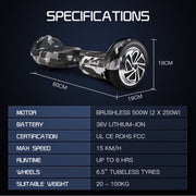 BULLET Gen III Hoverboard Scooter, Dual Copper Motors, UL Certified, AU Compliant, 6.5" Wheels, Superior Self V219-BLHSTY01A