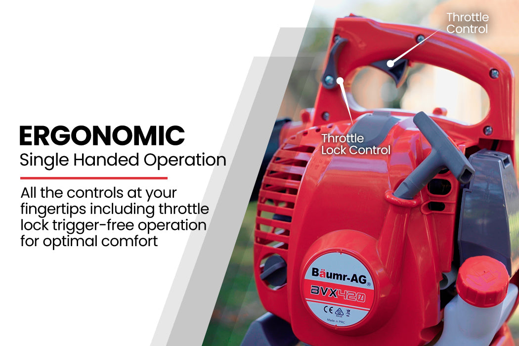 Baumr-AG Petrol Leaf Blower Vacuum 4 Stroke - Vac Garden Commercial Hand Outdoor V219-BLWVCBBMRA420