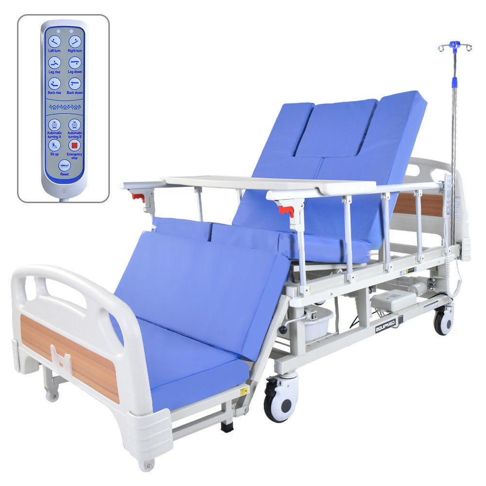 EQUIPMED Electric 8 Function Medical Bed , w/ Mattress & Over Bed Table, Adjustable Back and Leg Lifting, V219-BNSADBEQE07A