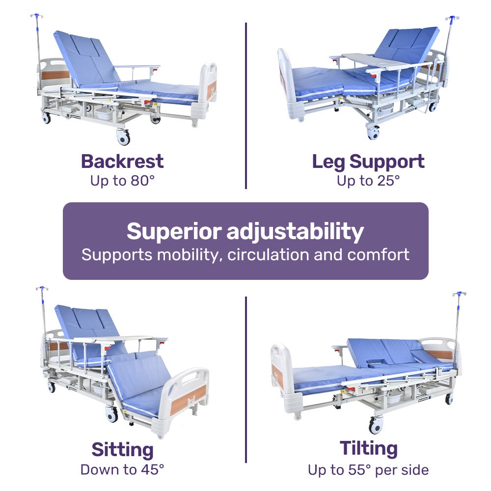 EQUIPMED Electric 8 Function Medical Bed , w/ Mattress & Over Bed Table, Adjustable Back and Leg Lifting, V219-BNSADBEQE07A
