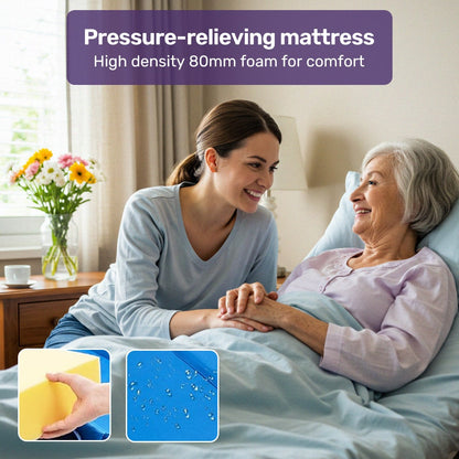 EQUIPMED Electric 8 Function Medical Bed , w/ Mattress & Over Bed Table, Adjustable Back and Leg Lifting, V219-BNSADBEQE07A