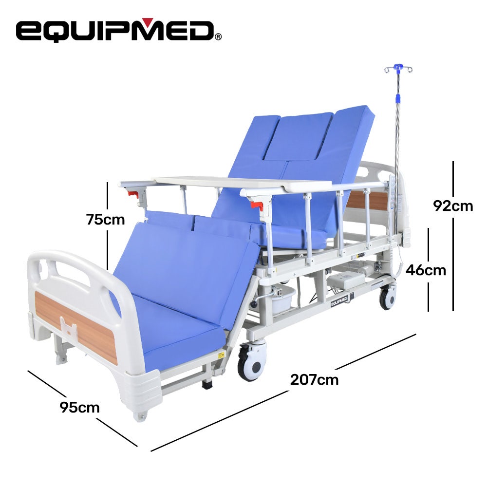 EQUIPMED Electric 8 Function Medical Bed , w/ Mattress & Over Bed Table, Adjustable Back and Leg Lifting, V219-BNSADBEQE07A