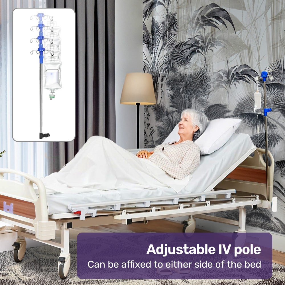 EQUIPMED 4 Function Medical Bed, w/ Mattress & Over Bed Table, Easy Manual Adjustable Back and Leg Incline, V219-BNSADBEQM03A