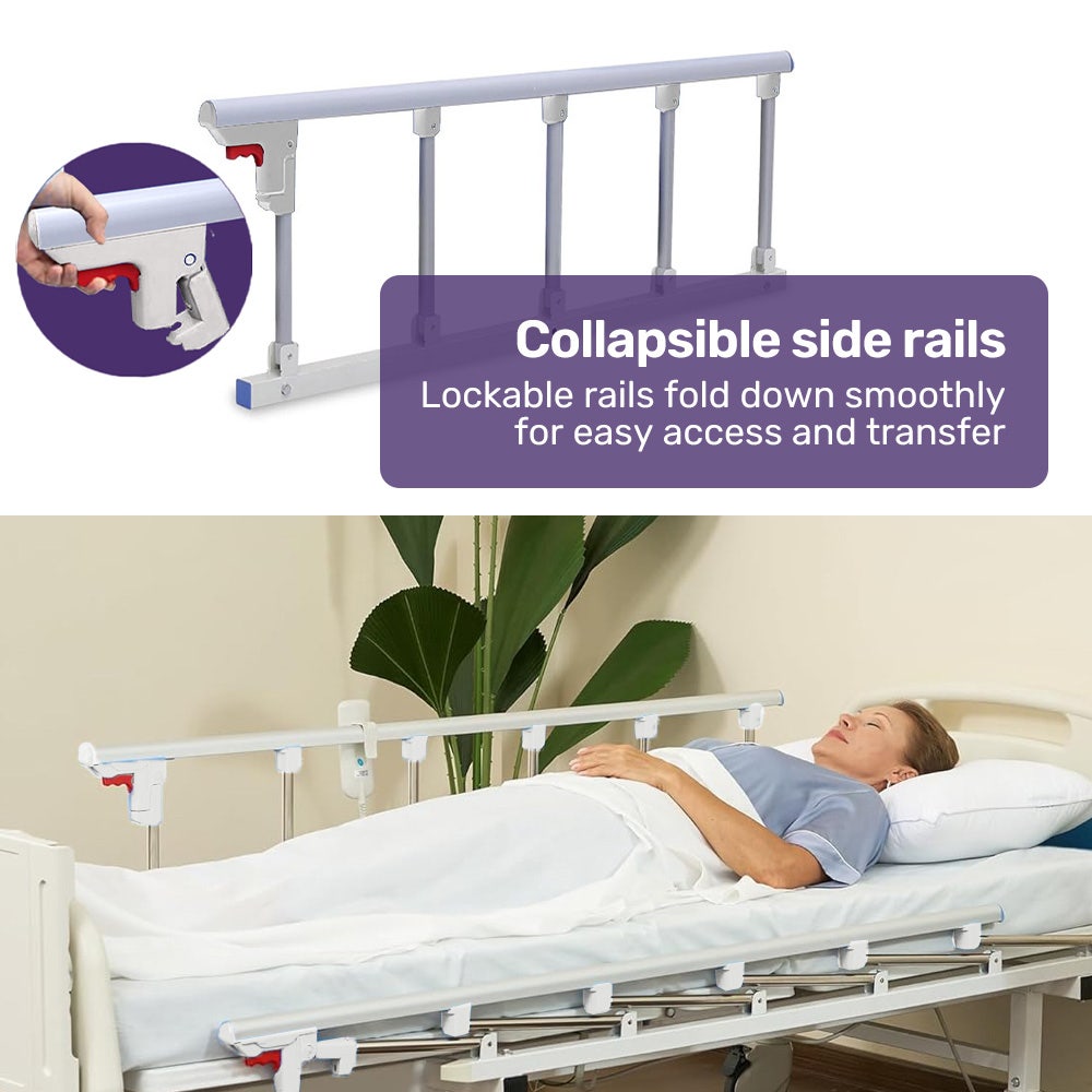 EQUIPMED 4 Function Medical Bed, w/ Mattress & Over Bed Table, Easy Manual Adjustable Back and Leg Incline, V219-BNSADBEQM03A