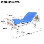 EQUIPMED 4 Function Medical Bed, w/ Mattress & Over Bed Table, Easy Manual Adjustable Back and Leg Incline, V219-BNSADBEQM03A