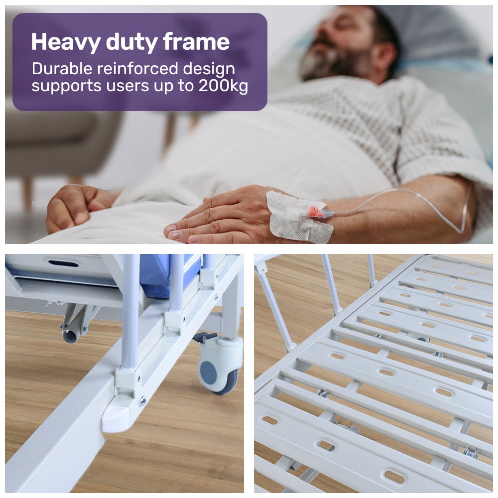 EQUIPMED 7 Function Medical Bed, w/ Mattress & Over Bed Table, Adjustable Back and Leg Lifting, Lateral V219-BNSADBEQM06A
