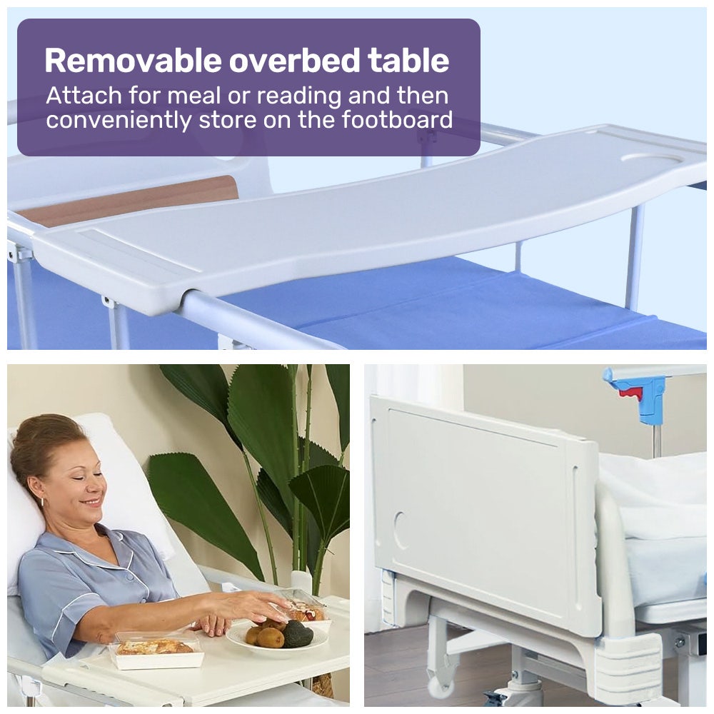 EQUIPMED 7 Function Medical Bed, w/ Mattress & Over Bed Table, Adjustable Back and Leg Lifting, Lateral V219-BNSADBEQM06A