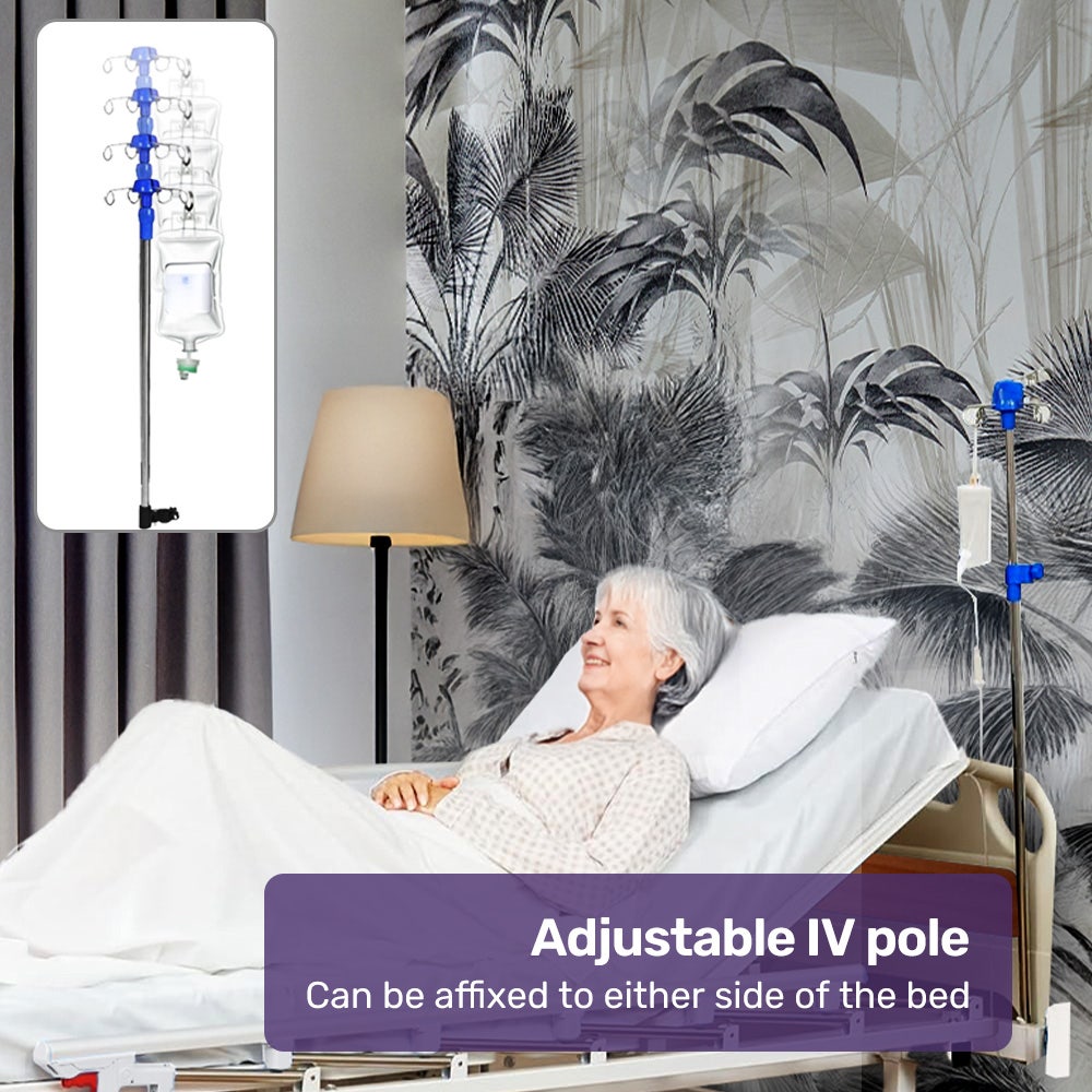 EQUIPMED 7 Function Medical Bed, w/ Mattress & Over Bed Table, Adjustable Back and Leg Lifting, Lateral V219-BNSADBEQM06A