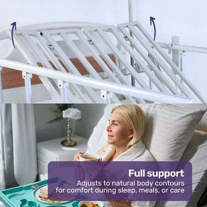 EQUIPMED 7 Function Medical Bed, w/ Mattress & Over Bed Table, Adjustable Back and Leg Lifting, Lateral V219-BNSADBEQM06A
