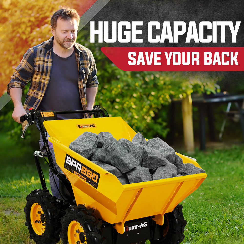 Baumr-AG Power Wheelbarrow Motorized Mini Petrol Powered Wheel Barrow Self Dump V219-BRWPWRBMRABP8