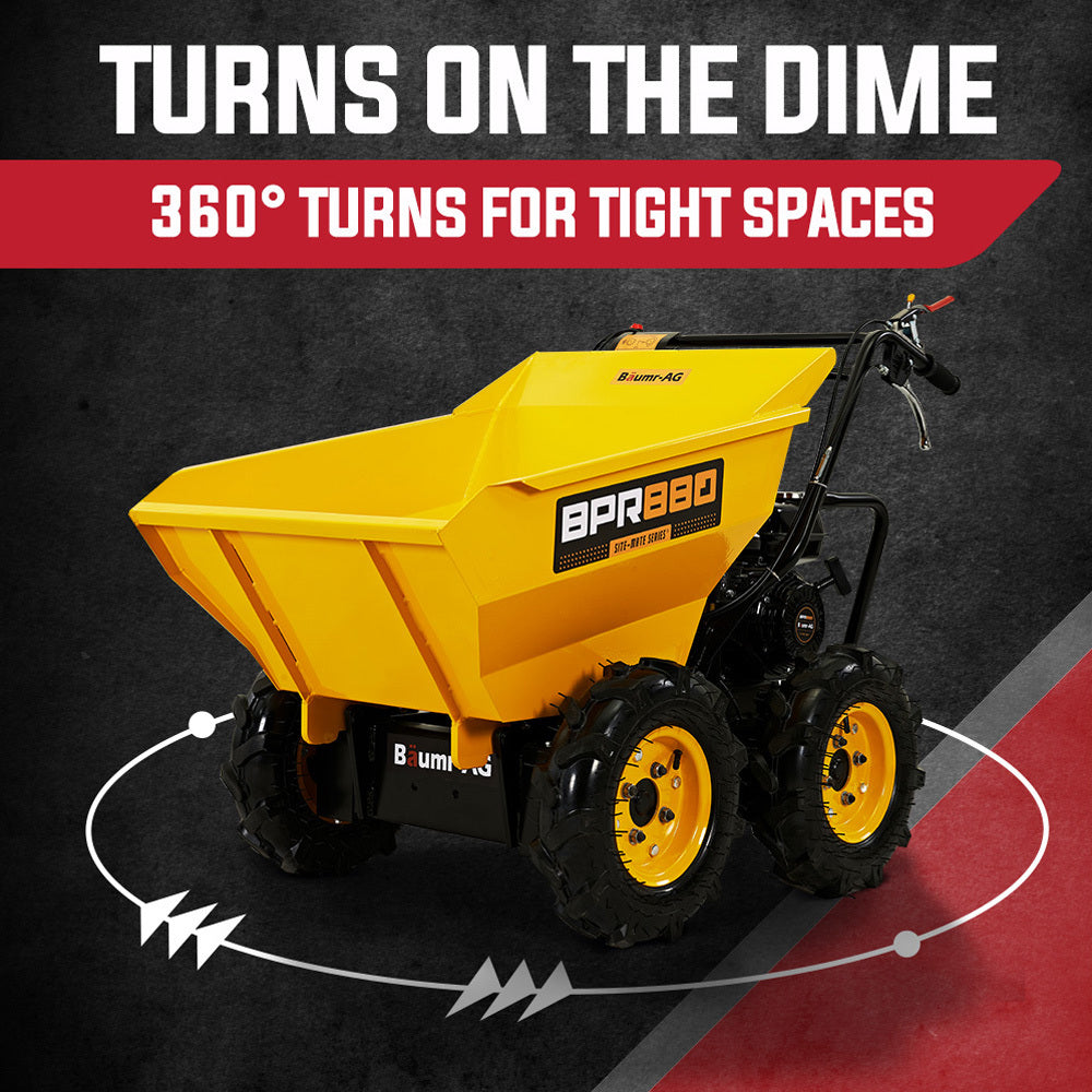 Baumr-AG Power Wheelbarrow Motorized Mini Petrol Powered Wheel Barrow Self Dump V219-BRWPWRBMRABP8
