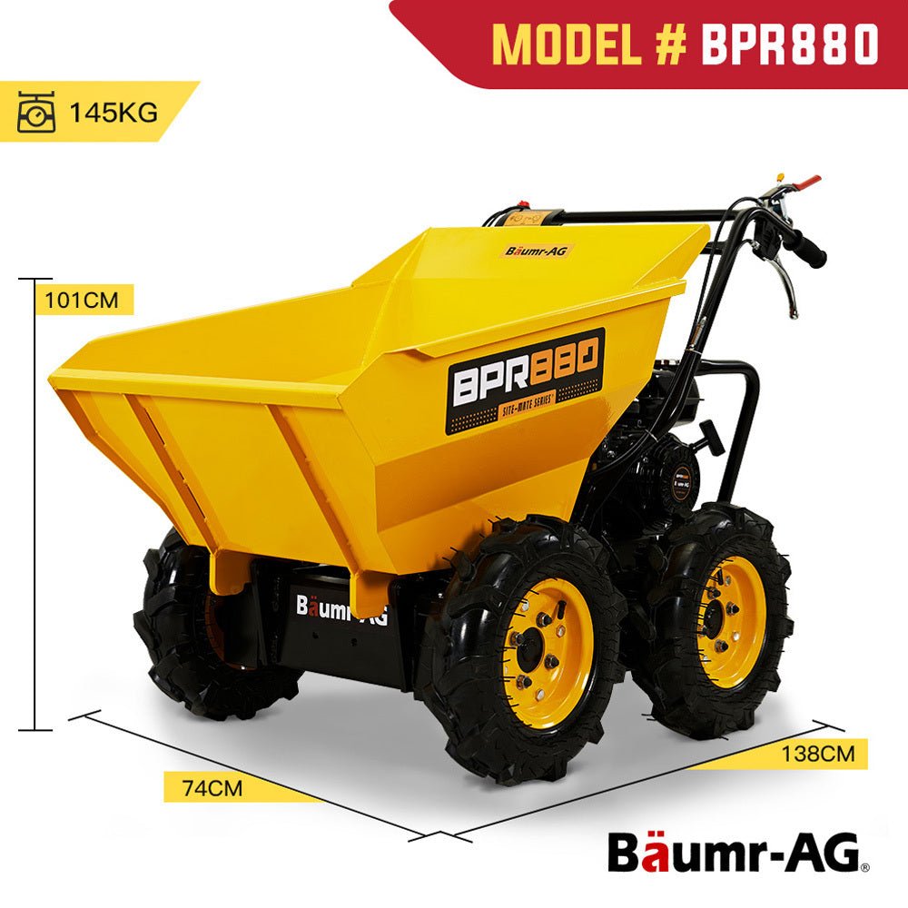 Baumr-AG Power Wheelbarrow Motorized Mini Petrol Powered Wheel Barrow Self Dump V219-BRWPWRBMRABP8
