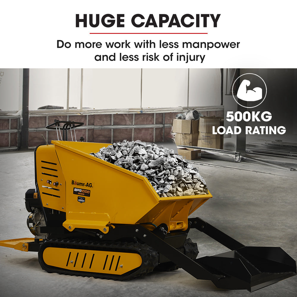 BAUMR-AG 10HP Wheelbarrow Dumper Motorised Ride On Wheel Borrow, 306CC Petrol Engine 500kg Capacity V219-BRWPWRBMRBL1M