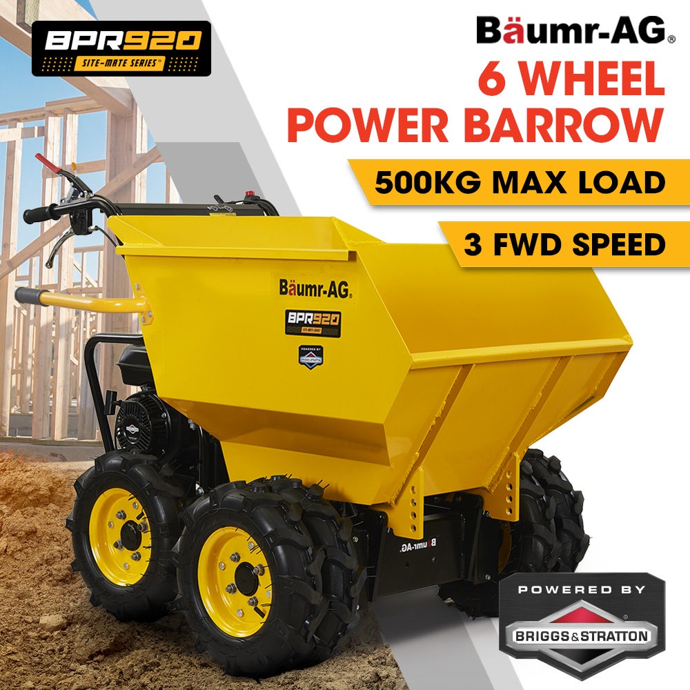 Baumr-AG 6 Wheel Motorised Wheelbarrow Dumper, Briggs & Stratton CR950 Petrol Engine, 500kg Capacity V219-BRWPWRBMRBP92