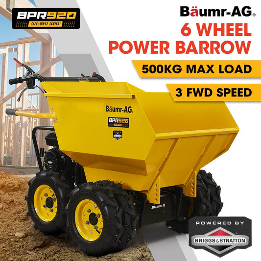 Baumr-AG 6 Wheel Motorised Wheelbarrow Dumper, Briggs & Stratton CR950 Petrol Engine, 500kg Capacity V219-BRWPWRBMRBP92