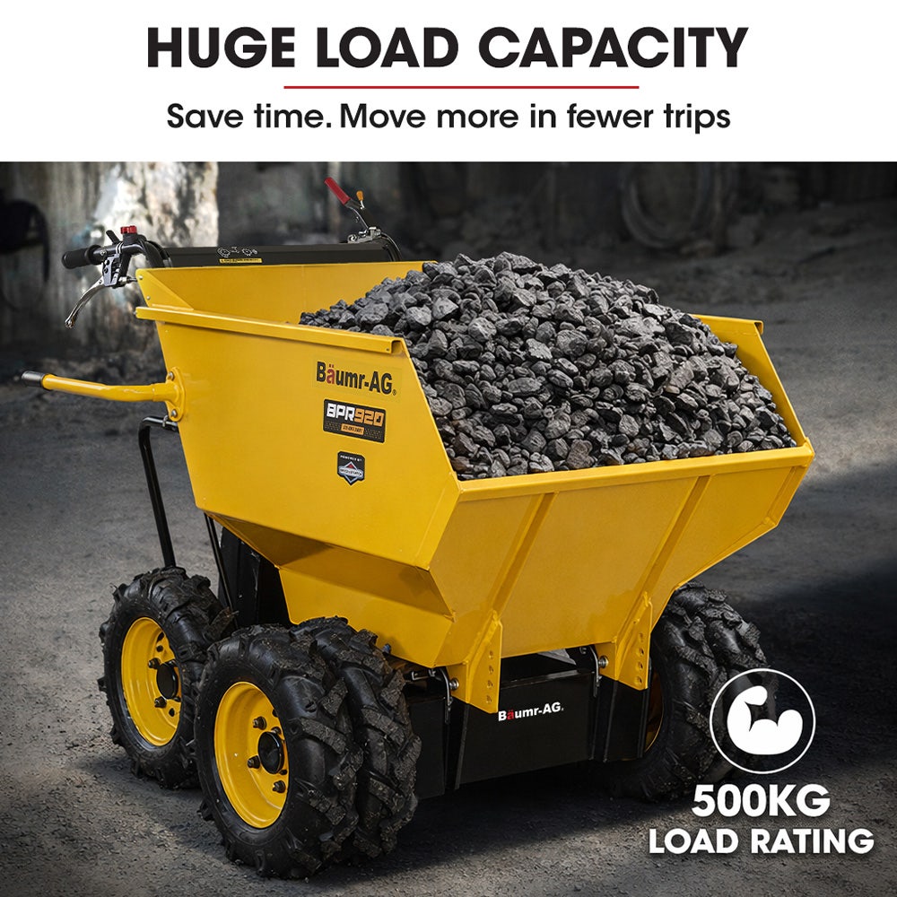 Baumr-AG 6 Wheel Motorised Wheelbarrow Dumper, Briggs & Stratton CR950 Petrol Engine, 500kg Capacity V219-BRWPWRBMRBP92