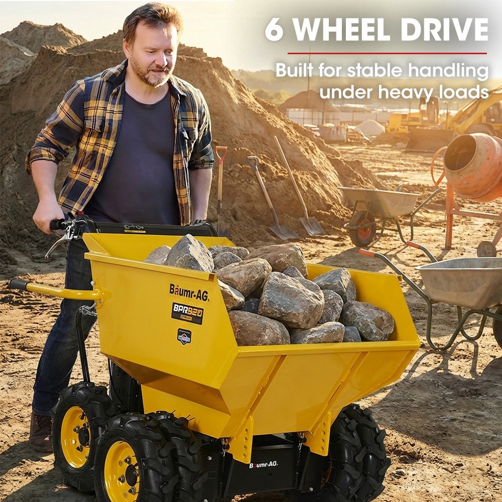 Baumr-AG 6 Wheel Motorised Wheelbarrow Dumper, Briggs & Stratton CR950 Petrol Engine, 500kg Capacity V219-BRWPWRBMRBP92