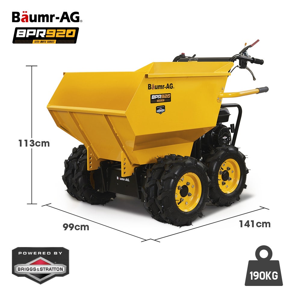 Baumr-AG 6 Wheel Motorised Wheelbarrow Dumper, Briggs & Stratton CR950 Petrol Engine, 500kg Capacity V219-BRWPWRBMRBP92