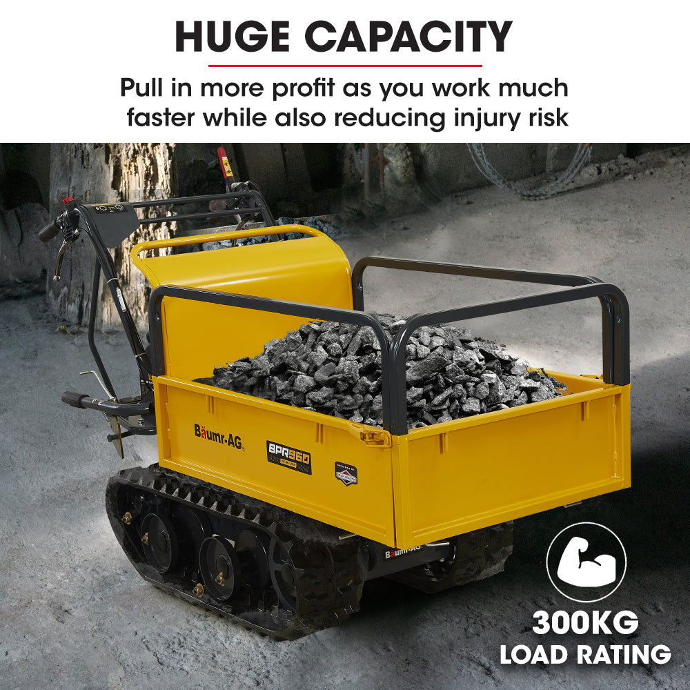 Baumr-AG Motorised Tracked Wheelbarrow Dumper, Briggs & Stratton CR950 Petrol Engine, 300kg Capacity V219-BRWPWRBMRBT96