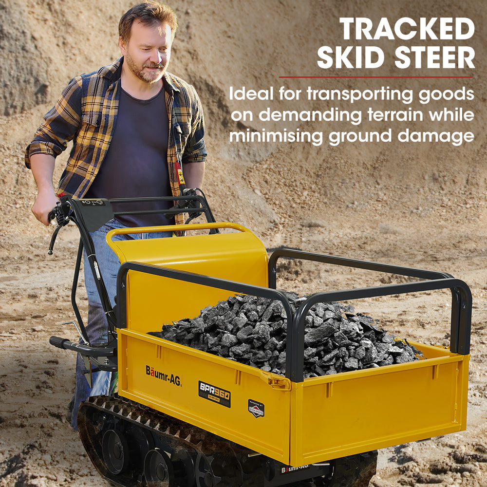 Baumr-AG Motorised Tracked Wheelbarrow Dumper, Briggs & Stratton CR950 Petrol Engine, 300kg Capacity V219-BRWPWRBMRBT96