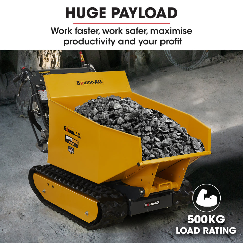 Baumr-AG Motorised Tracked Wheelbarrow Dumper, Briggs & Stratton CR950 Petrol Engine, 500kg Capacity V219-BRWPWRBMRBT98
