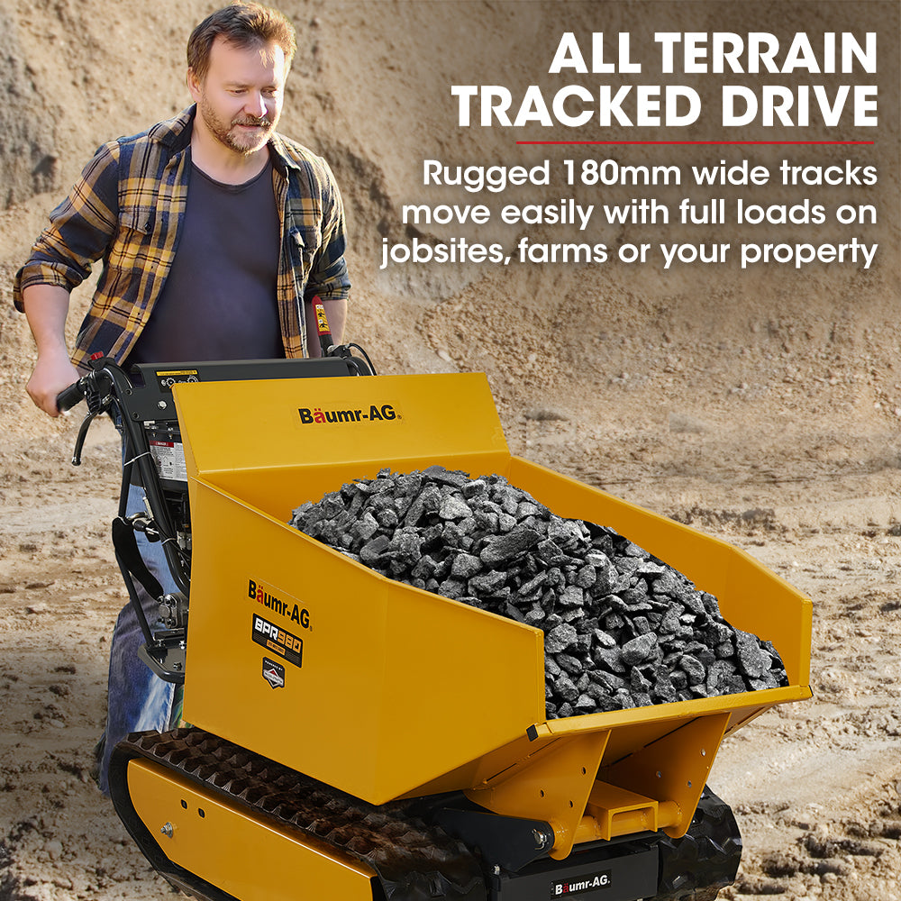 Baumr-AG Motorised Tracked Wheelbarrow Dumper, Briggs & Stratton CR950 Petrol Engine, 500kg Capacity V219-BRWPWRBMRBT98