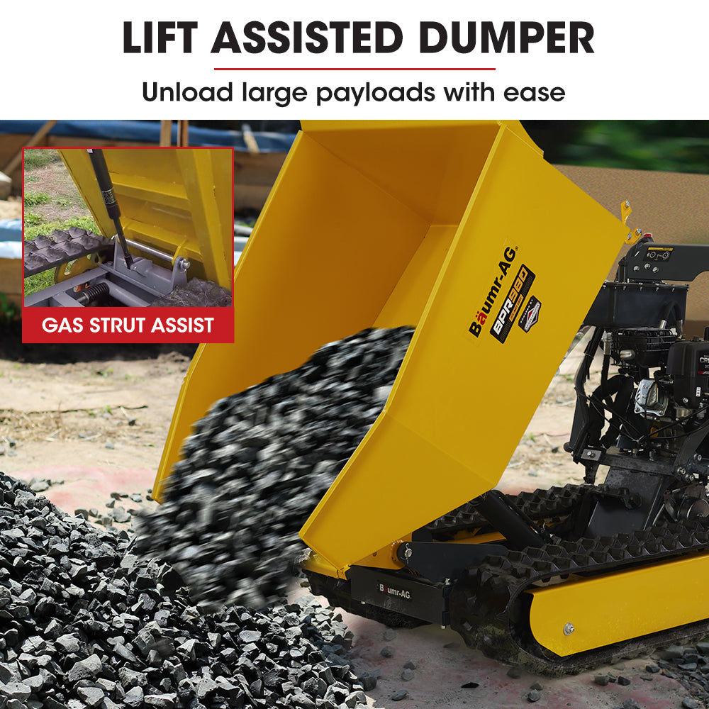 Baumr-AG Motorised Tracked Wheelbarrow Dumper, Briggs & Stratton CR950 Petrol Engine, 500kg Capacity V219-BRWPWRBMRBT98