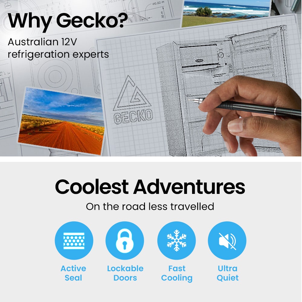 GECKO 70L Portable Bar Fridge and Freezer 12V/24V for Camping, Caravans, Silver V219-CAPFCHGEKA07S
