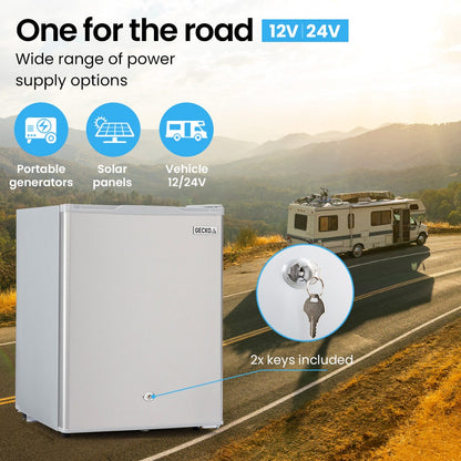 GECKO 70L Portable Bar Fridge and Freezer 12V/24V for Camping, Caravans, Silver V219-CAPFCHGEKA07S
