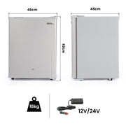 GECKO 70L Portable Bar Fridge and Freezer 12V/24V for Camping, Caravans, Silver V219-CAPFCHGEKA07S