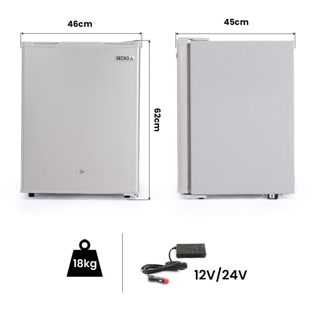 GECKO 70L Portable Bar Fridge and Freezer 12V/24V for Camping, Caravans, Silver V219-CAPFCHGEKA07S
