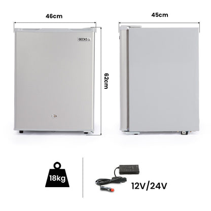 GECKO 70L Portable Bar Fridge and Freezer 12V/24V for Camping, Caravans, Silver V219-CAPFCHGEKA07S