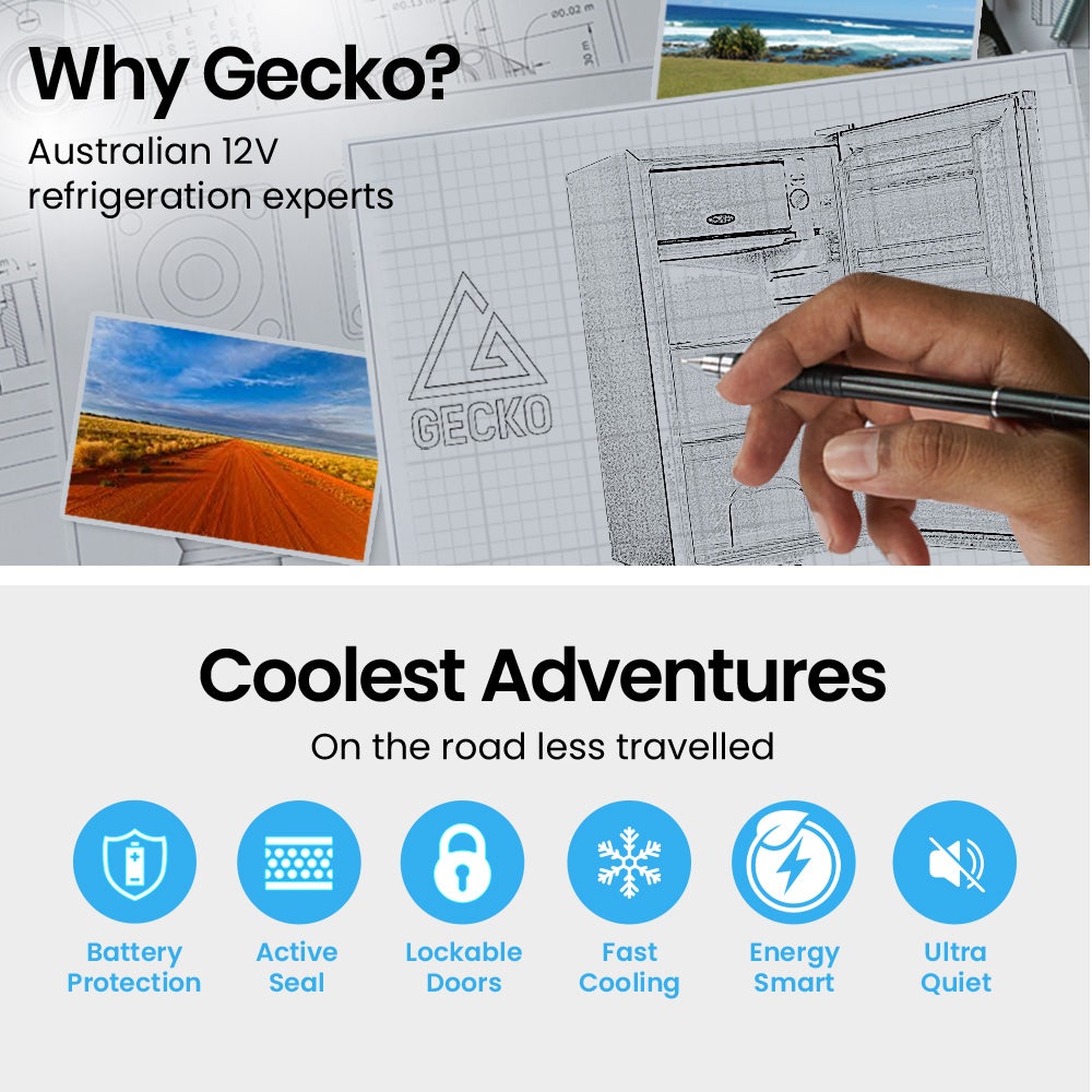 GECKO 95L Portable Upright Fridge and Freezer, 12V/24V for Camping, Caravans, Black V219-CAPFCHGEKA10B